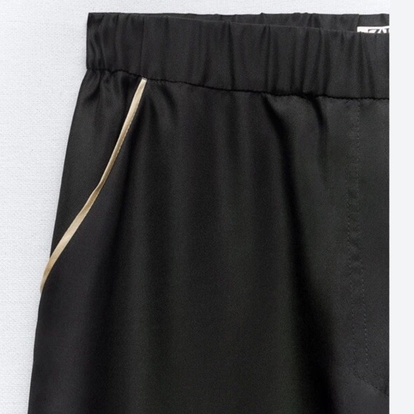 Zara Studio Black Satin Wide Leg Pants - Picture 5 of 11